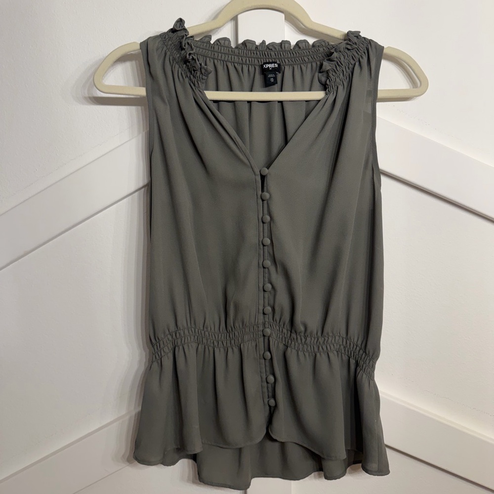 Express Army Green Button-Down Blouse - image 1